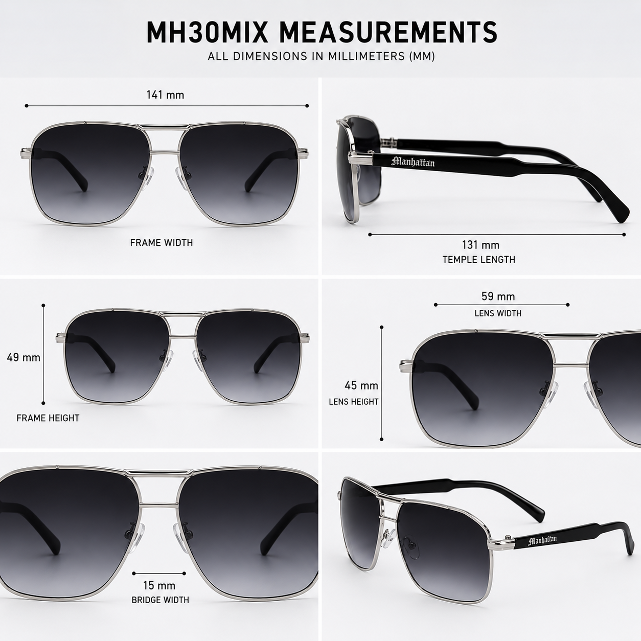 Men's Retro Metal Square Pilot Sunglasses Small Black Brown with Brow Bar