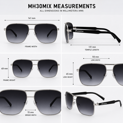 Men's Retro Metal Square Pilot Sunglasses Small Black Brown with Brow Bar