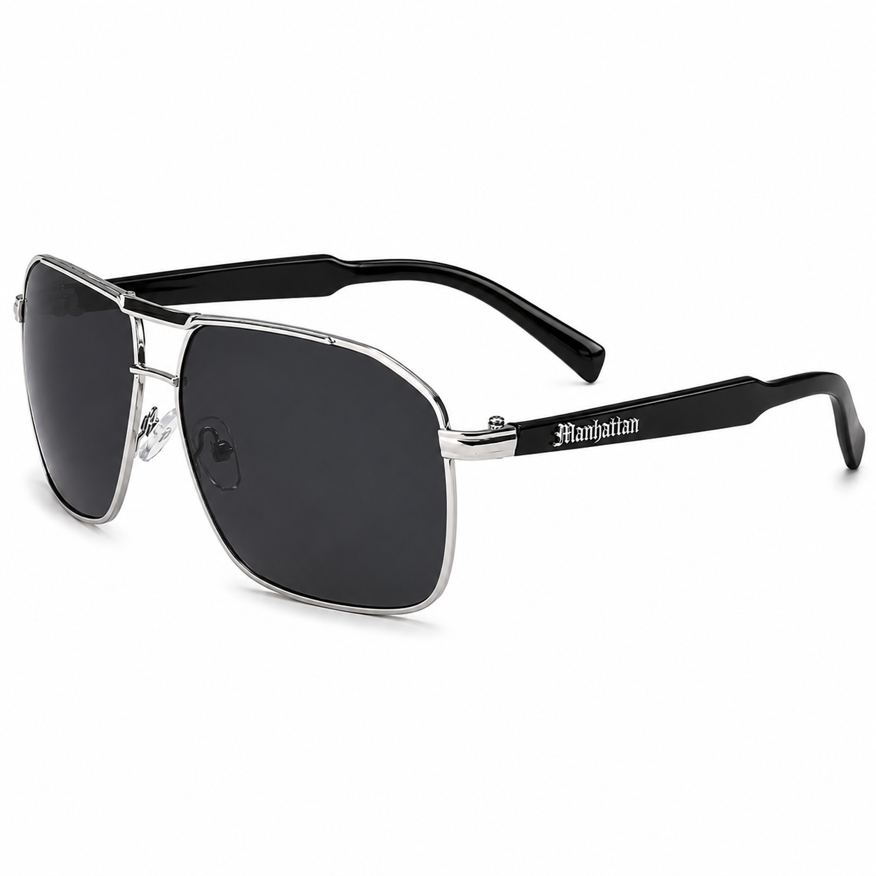 Men's Retro Metal Square Pilot Sunglasses Small Black Brown with Brow Bar