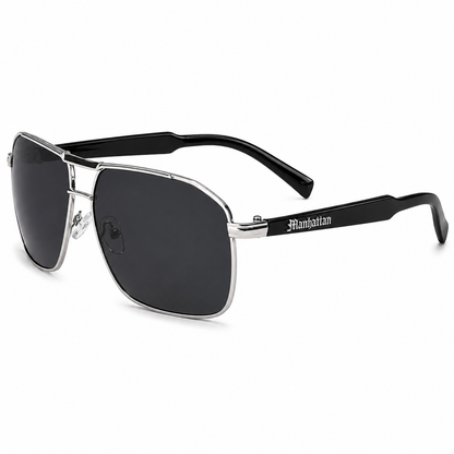 Men's Retro Metal Square Pilot Sunglasses Small Black Brown with Brow Bar