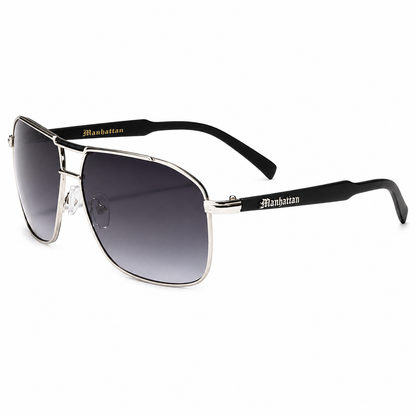 Men's Retro Metal Square Pilot Sunglasses Small Black Brown with Brow Bar