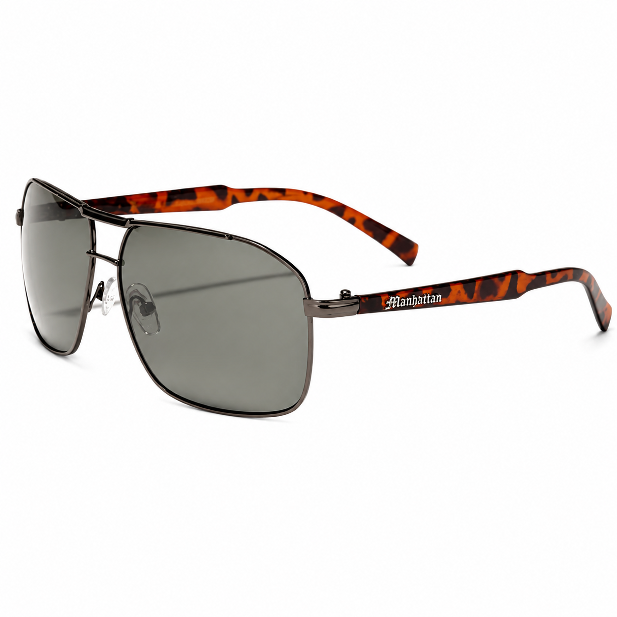 Men's Retro Metal Square Pilot Sunglasses Small Black Brown with Brow Bar