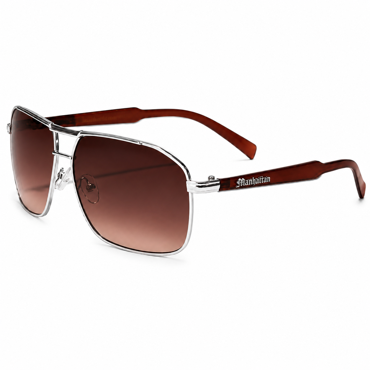 Men's Retro Metal Square Pilot Sunglasses Small Black Brown with Brow Bar