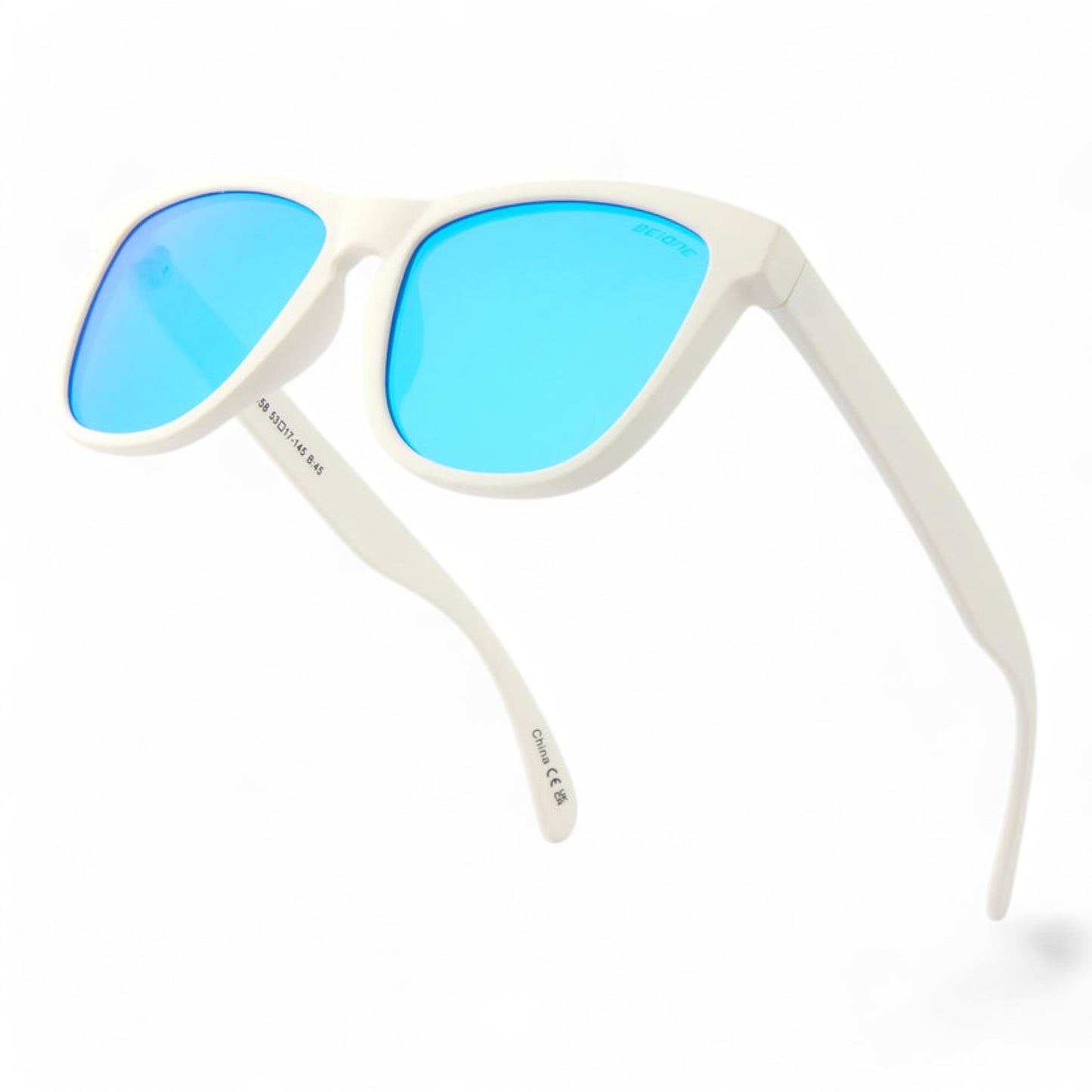 Unisex Classic Polarized Sunglasses BeOne PL3958-wayfarer-polarized-mirror-sunglasses-_6 White Blue Mirror Lens