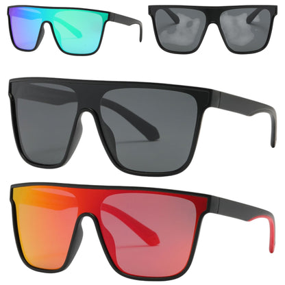 Polarized flat top one-piece lens mirror sunglasses