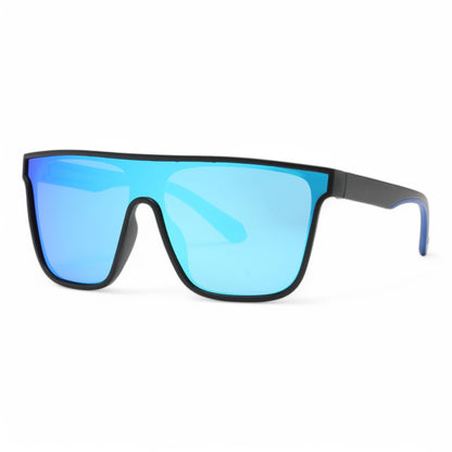 Polarized flat top one-piece lens mirror sunglasses