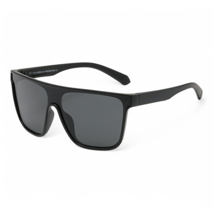 Polarized flat top one-piece lens mirror sunglasses