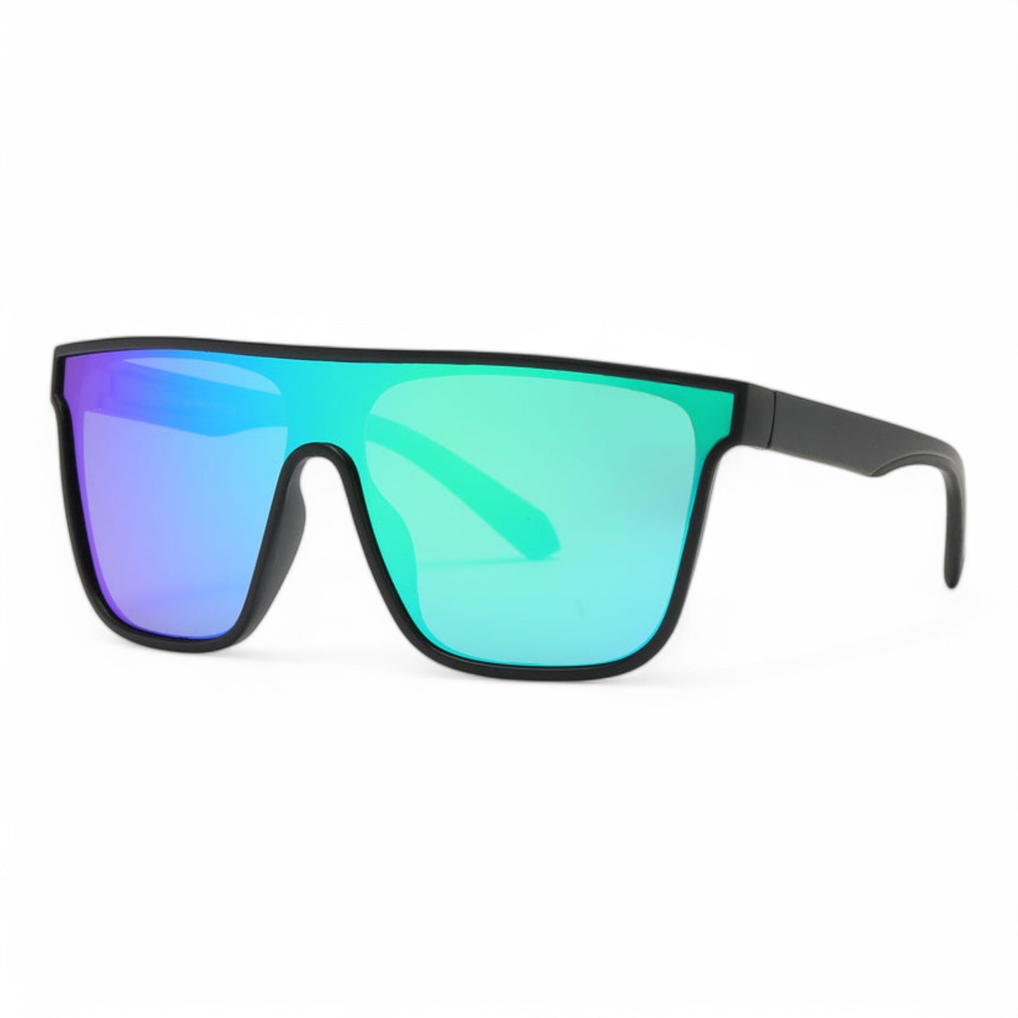 Polarized flat top one-piece lens mirror sunglasses