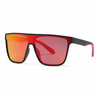 Polarized flat top one-piece lens mirror sunglasses