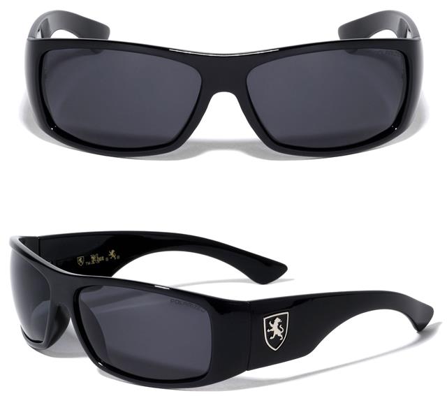 Mens Khan Polarized Black wrap Sunglasses Driving Shades UV400 Gloss Black/Silver Logo/Smoke Lens Khan POL-P8687-KN-plastic-polarized-khan-sports-sunglasses-0_78b3ecc1-dd38-443a-8d2e-2f17cb48b64e