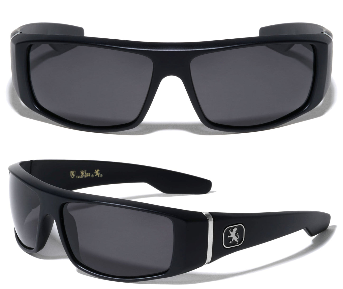 Khan Polarized Large wrap around Unisex Sunglasses Matt Black/Smoke Lens Khan POL-P8699-KN-polarized-plastic-khan-wide-rectangle-sunglasses-000
