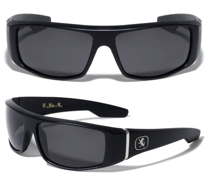 Khan Polarized Large wrap around Unisex Sunglasses Matt Black Smoke Lens Khan POL-P8699-KN-polarized-plastic-khan-wide-rectangle-sunglasses-000