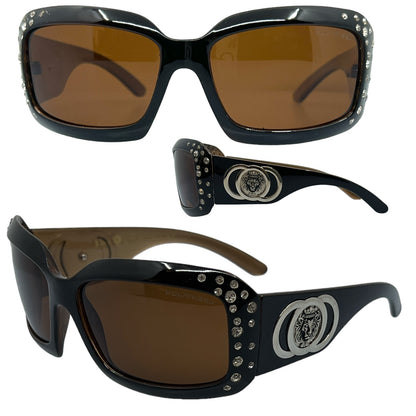 Black Oversized Ladies Polarized Wrap Around Dark Lenses Sunglasses Kleo POL-RH-3102-LH-Kleo-polarized-womens-wrap-around-sunglasses-black-brown_2