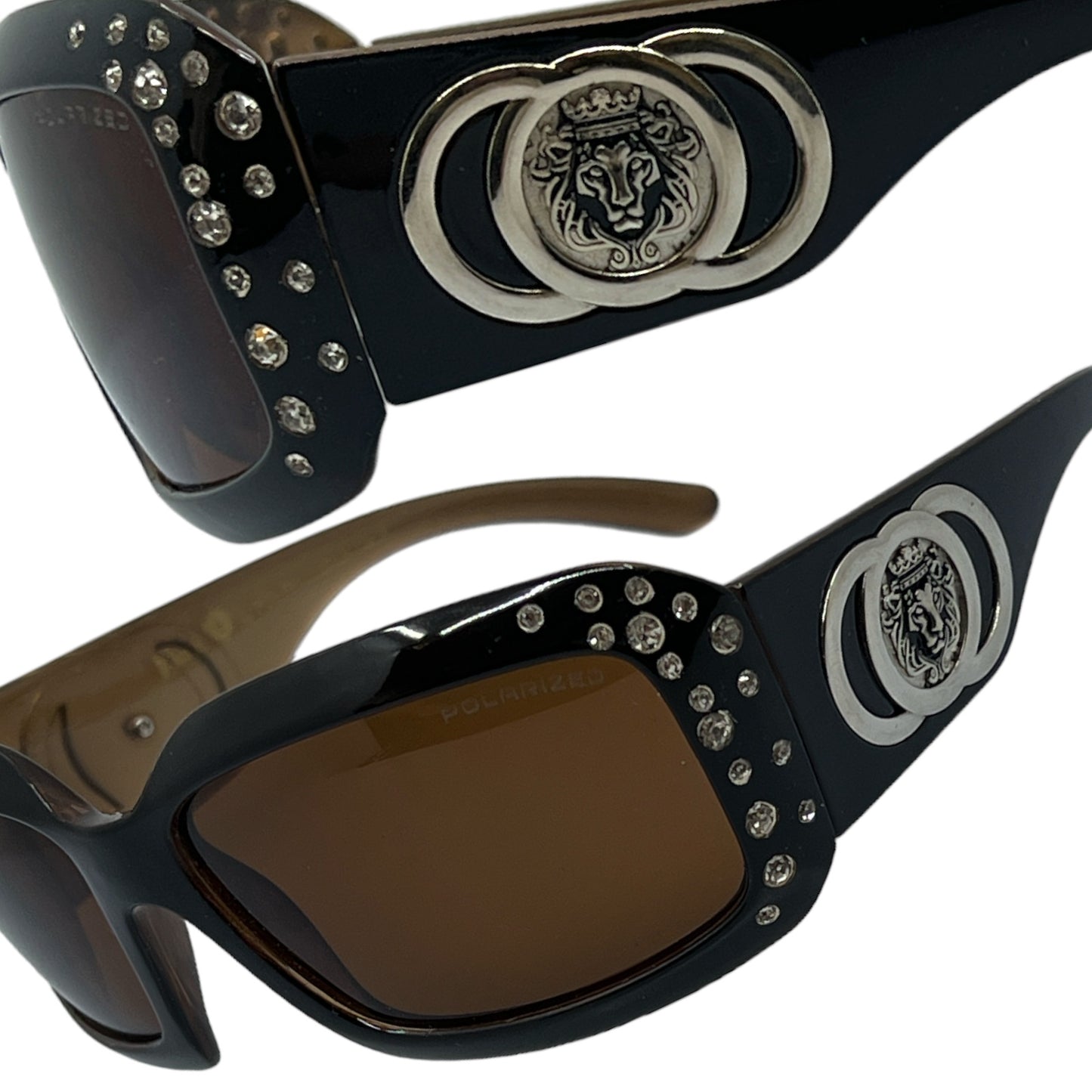 Black Oversized Ladies Polarized Wrap Around Dark Lenses Sunglasses Kleo POL-RH-3102-LH-Kleo-polarized-womens-wrap-around-sunglasses-black-brown_3
