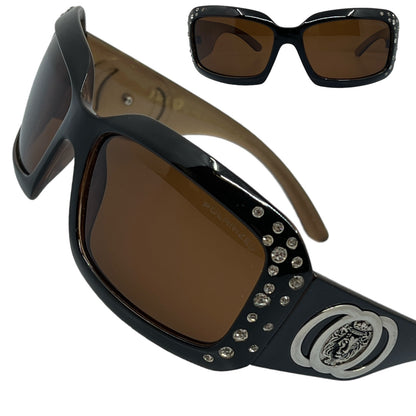 Black Oversized Ladies Polarized Wrap Around Dark Lenses Sunglasses Kleo POL-RH-3102-LH-Kleo-polarized-womens-wrap-around-sunglasses-black-brown_4