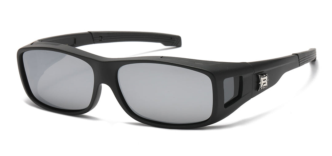 Unisex Polarized Cover Over Fit Over your Glasses Sunglasses Mirror Lens Barricade PZ-BAR619-RV-fit-over-sunglasses-matt-black-silver-mirror Matt Black Silver Lens {{ color }}