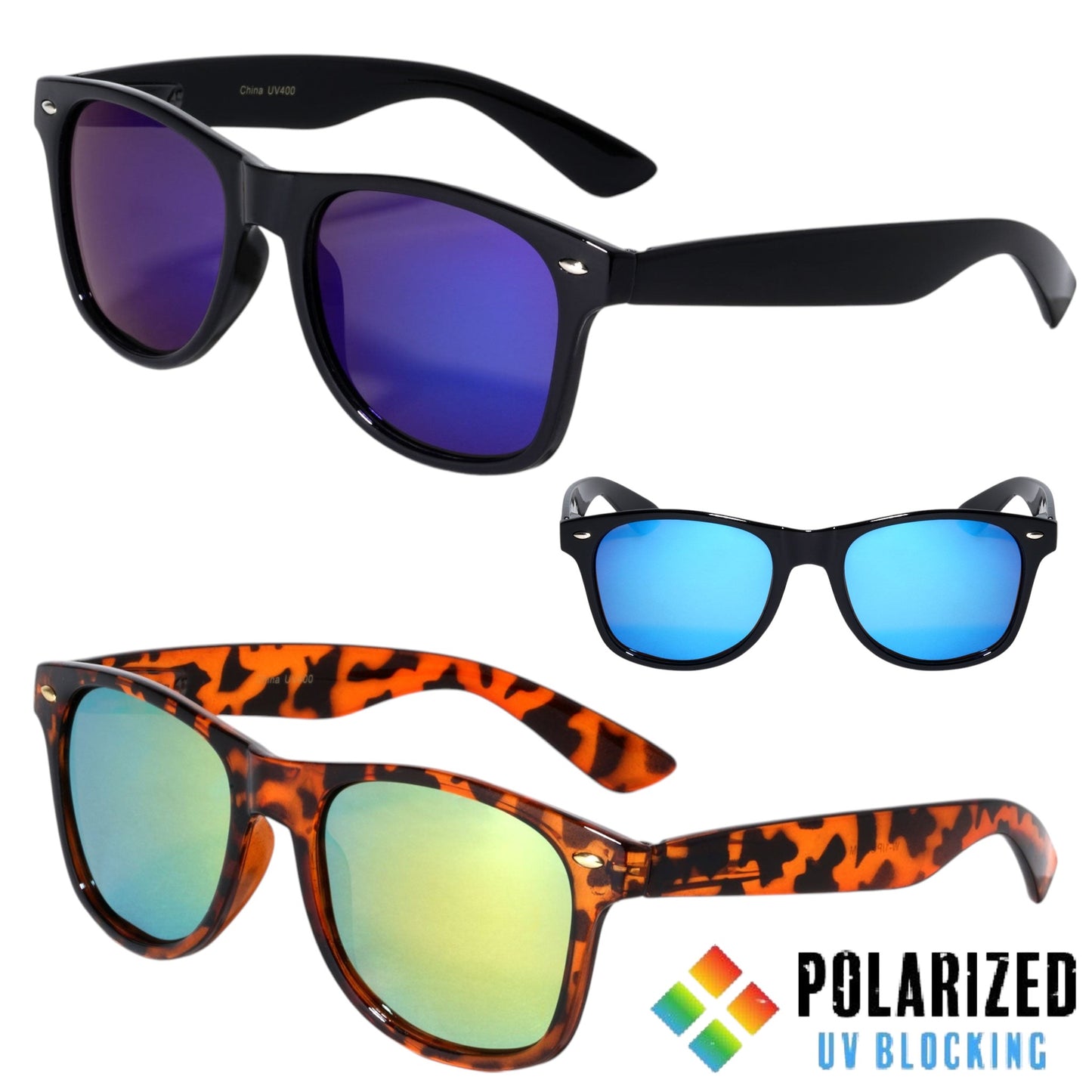 Polarised Black Classic Mirror Sunglasses for Men and Women