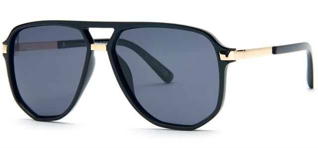 Designer BeOne BeOne Polarized Retro Flat Top Pilot sunglasses for Men Gloss Black Gold Smoke Lens BeOne b1pl-3965-1