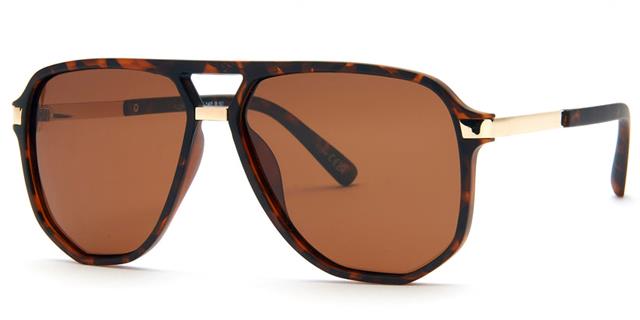 Designer BeOne BeOne Polarized Retro Flat Top Pilot sunglasses for Men Matt Tortoise Brown Gold Brown Lens BeOne b1pl-3965-2