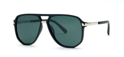 Designer BeOne BeOne Polarized Retro Flat Top Pilot sunglasses for Men Matt Black Silver Green Lens BeOne b1pl-3965-6