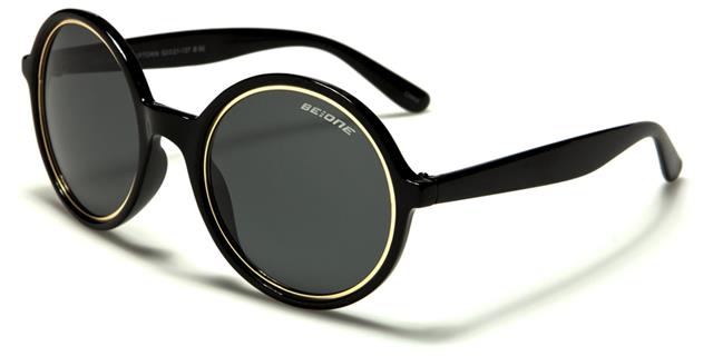 Designer Large Round Polarised Retro Vintage Sunglasses for Women BeOne b1pl-uptowna_caf84cf5-d721-45e4-804a-9ff29365127c Gloss Black Gold Smoke Lens