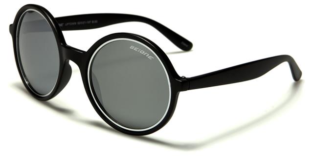 Designer Large Round Polarised Retro Vintage Sunglasses for Women Matt Black Silver Smoke Mirror Lens BeOne b1pl-uptownb_967e33bc-1a11-448b-ba97-1523b5f04257