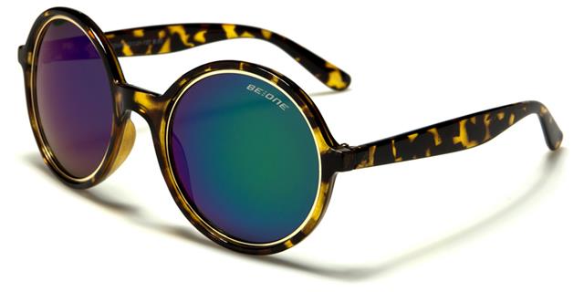 Designer Large Round Polarised Retro Vintage Sunglasses for Women BeOne b1pl-uptownc_d220d965-344b-4f16-95f7-c77f1d2ee7d0 Tortoise Brown Gold Green & Blue Mirror Lens