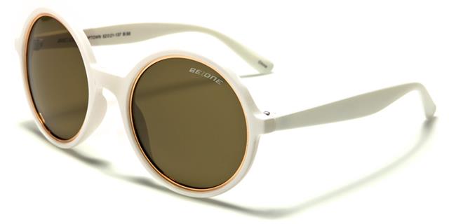 Designer Large Round Polarised Retro Vintage Sunglasses for Women White Gold Brown Mirror BeOne b1pl-uptowne_aa928450-2bb1-4e19-bb15-6e5a250db44e