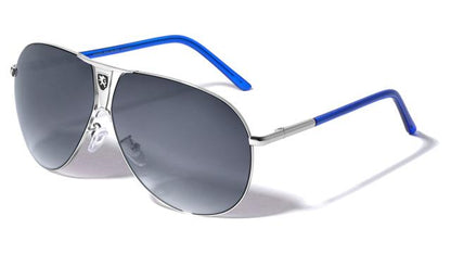 Khan Vintage Oversized Shield Pilot Sunglasses for Men SILVER BLUE SMOKE LENSES Khan kn-1086-khan-metal-frontal-lion-logo-aviators-sunglasses-04_982e8c59-3e3a-469b-a865-67d4b27fe55d