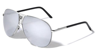 Khan Vintage Oversized Shield Pilot Sunglasses for Men SILVER BLACK MIRROR LENSES Khan kn-1086-khan-metal-frontal-lion-logo-aviators-sunglasses-05_1904a3a8-f5a6-41c2-a5db-bfcf91f8414c