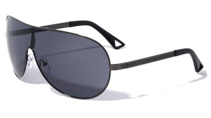 Mens Khan Oversized Wrap Sunglasses With Large One Piece Shield Lens UV400 Dark Grey Black Smoke Lens Khan kn-1088-khan-metal-three-line-temple-shield-sunglasses-03_515c7e99-ee2e-4e9b-abe4-aaa0d085857c