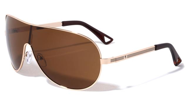 Mens Khan Oversized Wrap Sunglasses With Large One Piece Shield Lens UV400 Gold Brown Brown Lens Khan kn-1088-khan-metal-three-line-temple-shield-sunglasses-04_1ade4192-caec-45c5-8201-96c20bba8dba