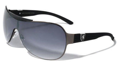 Khan Oversized Shield Sunglasses for Mens And Women Gunmetal Black Silver Logo Smoke Gradient Lens Khan kn-1129-khan-metal-one-piece-shield-lens-curly-pattern-sunglasses-03_dcd1e865-4ba1-4ad5-a60b-257fbc8b2d8e