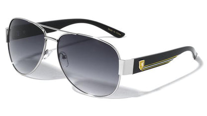 Men's Khan Designer Pilot Sunglasses with Brow Bar and Retro Stripes Silver Black Yellow Gradient Smoke Lens Khan kn-m3915-_new_-khan-metal-three-color-line-temple-modern-aviators-sunglasses-03_99f97b62-97fc-4d1e-85c3-c2d5325b29d1