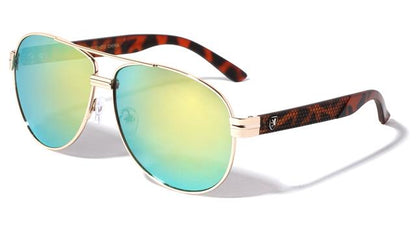 Retro Pilot Sunglasses Designer Khan for Men Gold Brown Green & Yellow Mirror Lens Khan kn-m3935-cm-metal-tire-marks-temple-pattern-aviators-sunglasses-02_d81dad28-d113-48b0-b123-3fe6f074f5f6