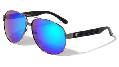 Retro Pilot Sunglasses Designer Khan for Men Gunmetal Black Green & Blue Mirror Lens Khan kn-m3935-cm-metal-tire-marks-temple-pattern-aviators-sunglasses-03_e7016b57-ae53-4fba-95ca-cc6a7acde0c6