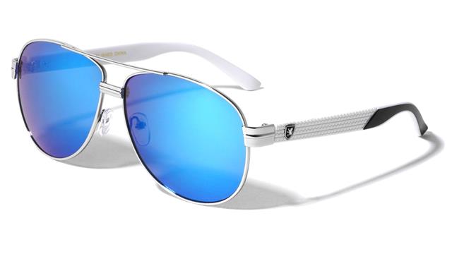 Retro Pilot Sunglasses Designer Khan for Men Silver White Blue Mirror Lens Khan kn-m3935-cm-metal-tire-marks-temple-pattern-aviators-sunglasses-05_0c589d35-cc96-4f9e-917a-01b7c1409a60