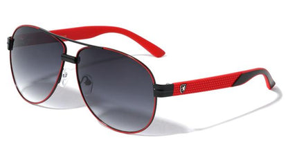 Retro Pilot Sunglasses Designer Khan for Men Black Red Gradient Smoke Lens Khan kn-m3935-metal-tire-marks-temple-pattern-aviators-sunglasses-02