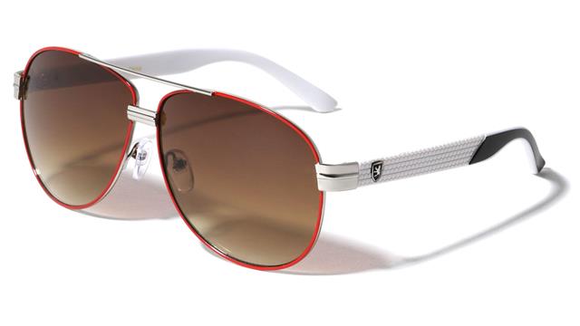 Retro Pilot Sunglasses Designer Khan for Men Silver Red White Gradient Brown Lens Khan kn-m3935-metal-tire-marks-temple-pattern-aviators-sunglasses-03