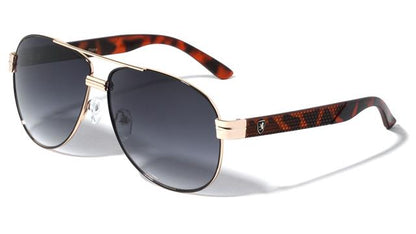 Retro Pilot Sunglasses Designer Khan for Men Gold Brown Gradient Brown Lens Khan kn-m3935-metal-tire-marks-temple-pattern-aviators-sunglasses-04