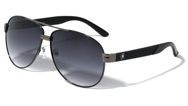 Retro Pilot Sunglasses Designer Khan for Men Gunmetal Black Gradient Smoke Lens Khan kn-m3935-metal-tire-marks-temple-pattern-aviators-sunglasses-05