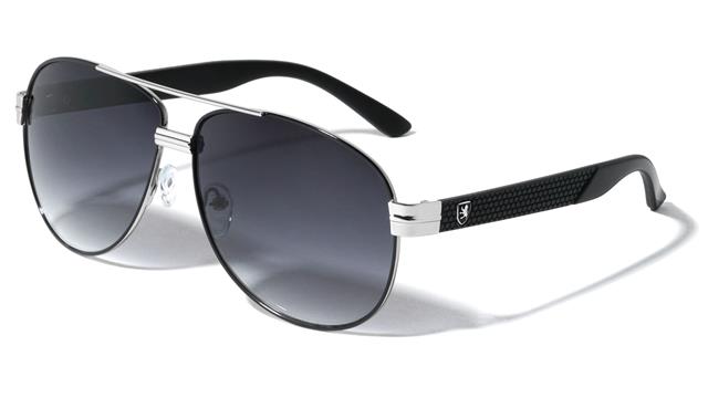 Retro Pilot Sunglasses Designer Khan for Men Silver Black Gradient Smoke Lens Khan kn-m3935-metal-tire-marks-temple-pattern-aviators-sunglasses-07