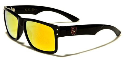 Mens High Quality Flat Top Classic Retro Sunglasses with Mirror Lens Black Red Logo Orange Mirror Khan kn5344cmb