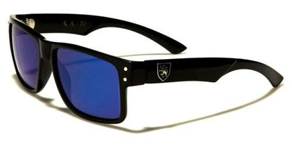 Mens High Quality Flat Top Classic Retro Sunglasses with Mirror Lens Black Silver Logo Blue Mirror Khan kn5344cmd