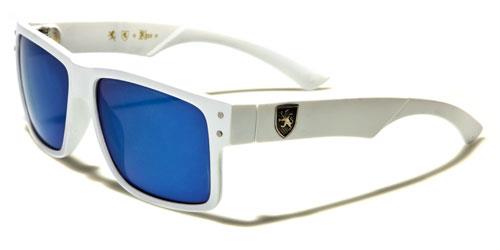 Mens High Quality Flat Top Classic Retro Sunglasses with Mirror Lens White Silver Logo Blue Mirror Khan kn5344cme