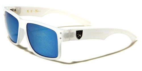 Mens High Quality Flat Top Classic Retro Sunglasses with Mirror Lens Frost White Silver Logo Blue Mirror Khan kn5344cmf
