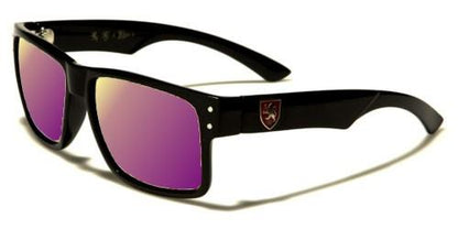 Mens High Quality Flat Top Classic Retro Sunglasses with Mirror Lens Black Silver Logo Purple Mirror Lens Khan kn5344cmg