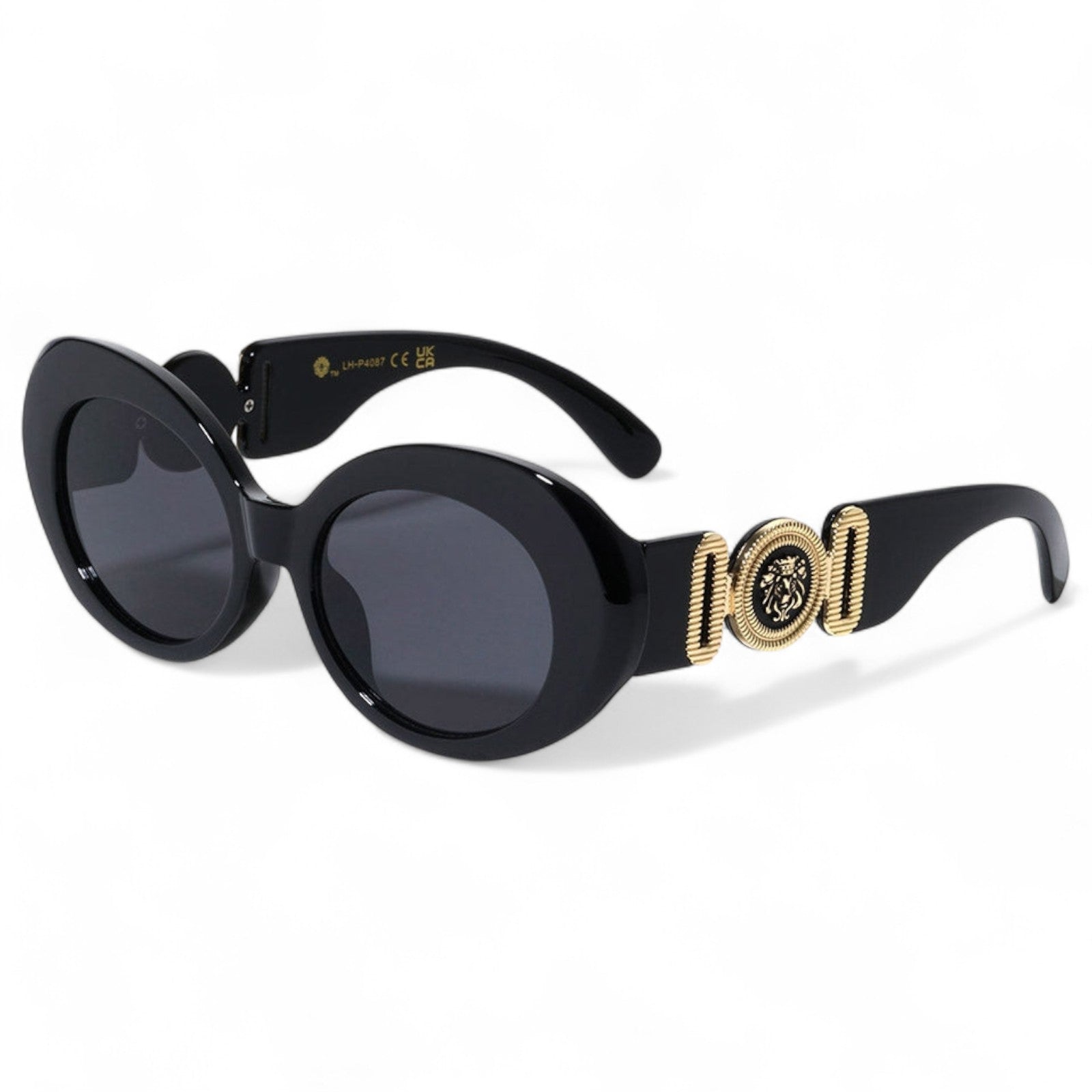 Kleo Women's Retro 60's Oval Sunglasses UV400 Kleo lh-p4087-Kleo-round-retro-sunglasses-for-women_1_fd79bcb2-aa04-47b6-9499-2fa40bd49b7b Black Smoke Lens {{ color }}