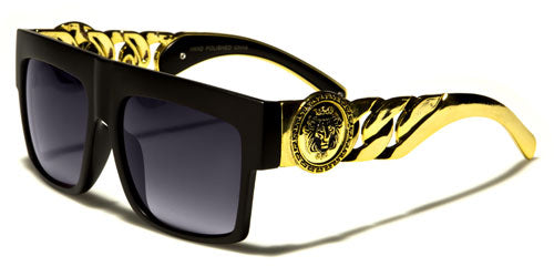 Oversized Chain Temple Flat top Classic sunglasses Unisex Kleo lh5345b GLOSS BLACK & BLACK LENSE {{ color }}