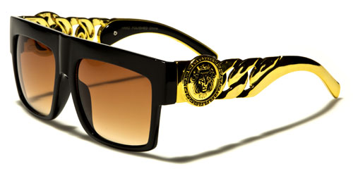 Oversized Chain Temple Flat top Classic sunglasses Unisex Kleo lh5345c GLOSS BLACK & BROWN LENSE {{ color }}